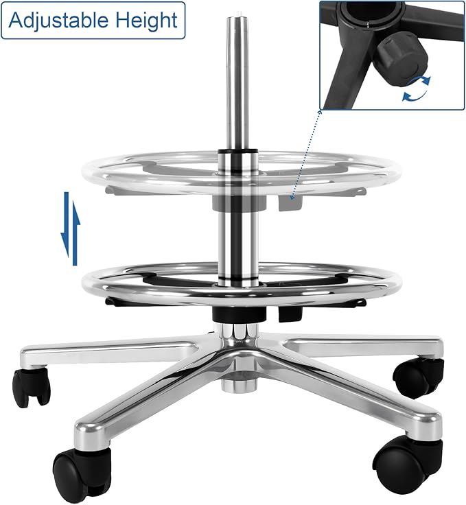 Frassie 17.7 inch Metal Chrome Office Stool Foot Rest Ring, Black Studio Drafting Chair Footrest Ring (Silver)