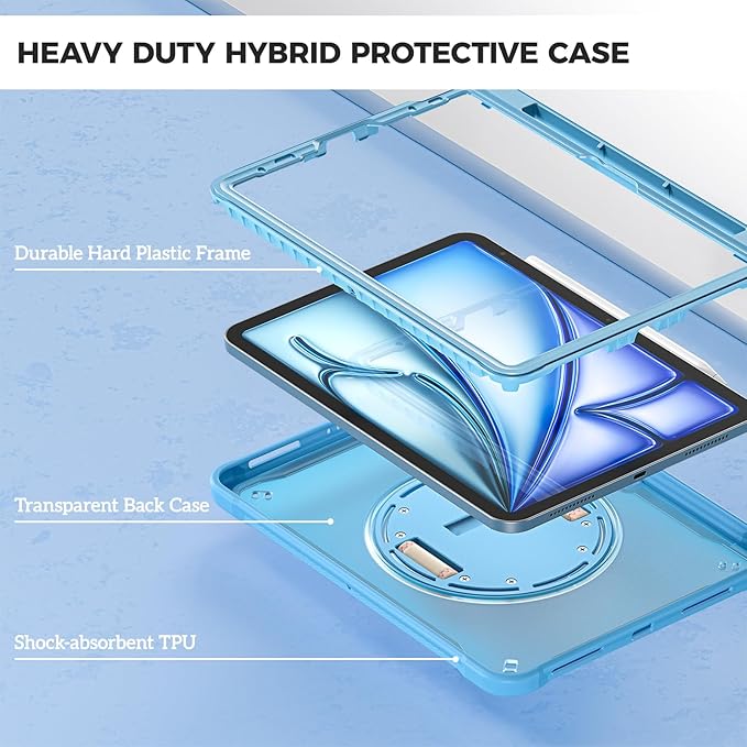 ProCase for iPad Air 11-inch M4 2026/ M3 2025/ M2 2024/ Air 5th / 4th Gen 10.9"/ iPad Pro 11" 4th/3rd/2nd/1st Gen, Heavy Duty Shockproof Cover with Hand Strap 360 Degree Rotatable Kickstand -Blue