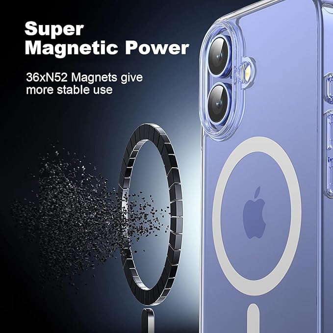 for iPhone 16 Case, Compatible with Magsafe [Yellowing Resistant] with 1X Screen Protector + 1X Camera Lens Protector, Military-Grade Protection, Clear Case for iPhone 16-Clear