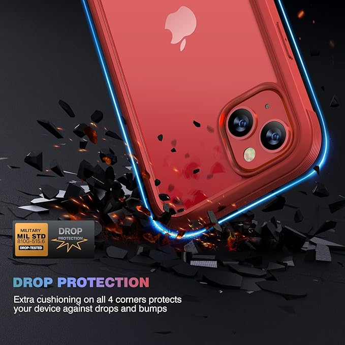Diaclara Designed for iPhone 14 Case, Full Body Rugged Case with Built-in Touch Sensitive Anti-Scratch Screen Protector, with Camera Lens Protector for iPhone 14 6.1" (Red and Clear)