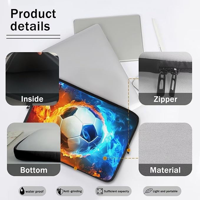 Water and Flame Football Laptop Protective Sleeve for Men Boys Computer Sleeve 10 inch Laptop Case Bag Portable Computer Carrying Case Suitable GITS for Teens