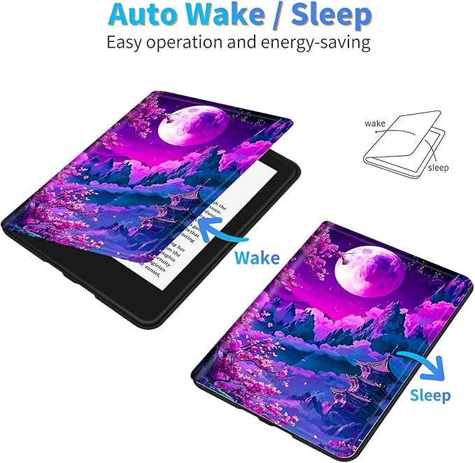 for All-New 6" Kindle 11th Generation 2024/2022 Release E-Reader Case, Slim Kickstand Stand Leather Smart Cover with Auto Wake/Sleep, Purple Mountain Moon