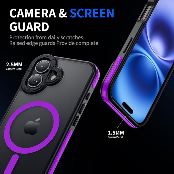 Strong Magnetic Case for iPhone 16 [10Ft Military-Grade Protection] Compatible with fit MagSafe Shockproof Slim Thin Cover 6.1 inch 16 Phone case, Purple Bumper