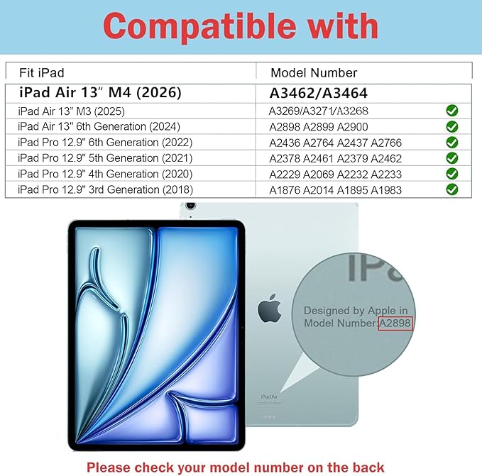 ProCase for iPad Air 13 Inch Case (2026/2025/2024) M4/M3/M2 & iPad Pro 12.9 inch 6th/5th/4th/3rd 2022/2021/2020/2018; Protective Folio Shockproof Case with Pencil Holder -Black