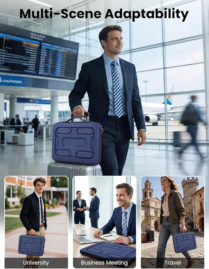 DOMISO Laptop Hard Case 14-14.4 inch Waterproof Shockproof Hard Shell Laptop Sleeve with Handle & Storage Pocket, Compatible with MacBook, HP, Dell,Dark Blue