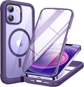 Miracase Glass Series Designed for iPhone 12/12 Pro 6.1 Inch, Upgrade Full-Body Magnetic Case with Built-in 9H Tempered Glass Screen Protector, with Camera Lens Protector, Magnetic Purple