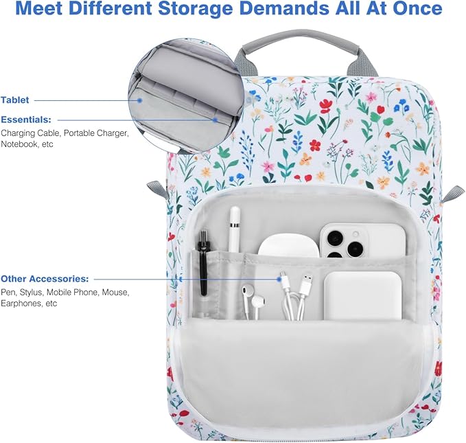 Dadanism 9-11 Inch Tablet Sleeve Bag Carrying Case with Shoulder Strap for iPad (A16) 11", iPad 10th Gen 10.9", iPad Air M4/Pro M5 11", iPad 9/8/7th 10.2", Galaxy Tab A11+ Plus 11",Blooming Bouquet