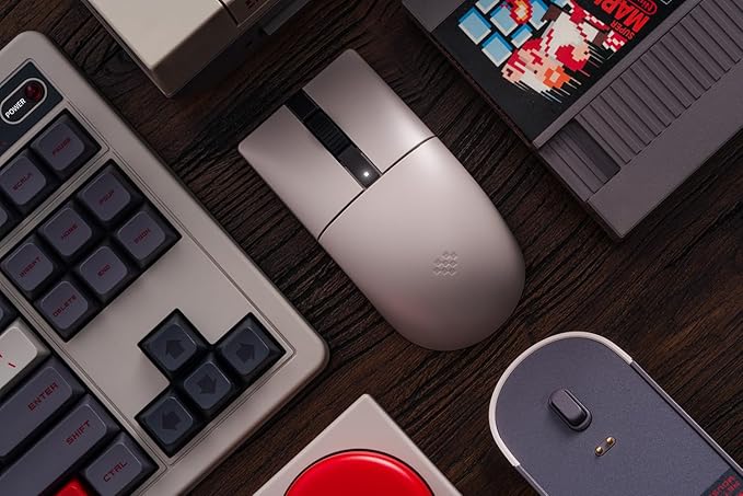 8BitDo Retro R8 Mouse with Charging Dock, PAW 3395 Optical Sensor DPI 26,000, Wireless Mouse with 4K Polling Rate, Programmable Buttons, and Kailh Sword GM X Micro Switches - N Edition