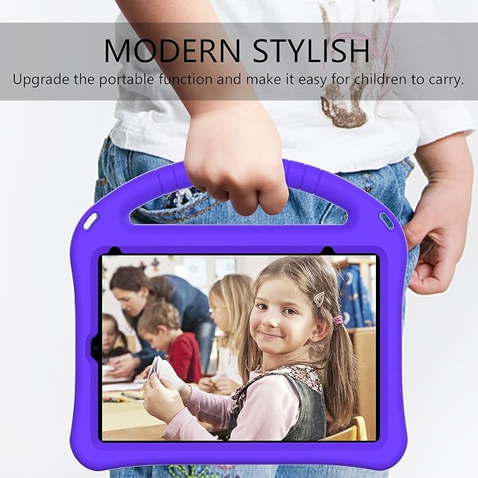 Light Weight Shock Proof EVA Foam Rugged Handle Stand Kids Friendly Anti-Slip Grip Protective Case for iPad Mini 7 (2024) & 6th Generation, Purple