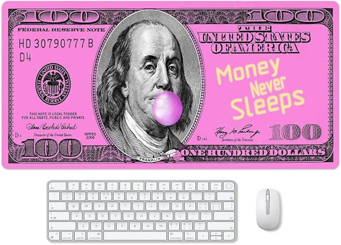 Pink 100 Dollar Bills Money Gaming Mouse Pad Hundreds of US Dollar Currency Non-Slip Rubber Mouse Pad for Computers, Laptop,Office, Home Rectangle Personalized Mousepad 31.5" x15.7"