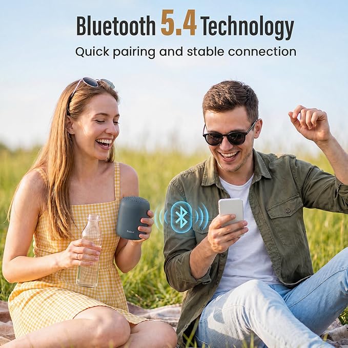 Bobtot Portable Bluetooth Speakers Wireless, Waterproof Speaker with 24H Playtime, Loud Stereo Sound, TWS, Built-in Microphone, Small Size with Carry Lanyard, Gray