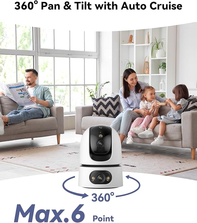 Imou 8MP Security Camera Indoor, Dual-Len 360°Pan-Tilt Baby Monitor Pet Camera for Home Security, 2.4/5GHz WiFi, Work with Alexa & Google Home, Color Night Vision, Human/Pet Detection, No Monthly Fees