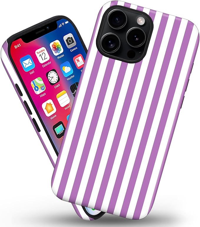 Magnetic for iPhone 11 Case Cute Stripes Phone Case, Shockproof Slim TPU and Hard PC Protective Phone Cover Compatible with MagSafe Designed for Women Girls, Purple