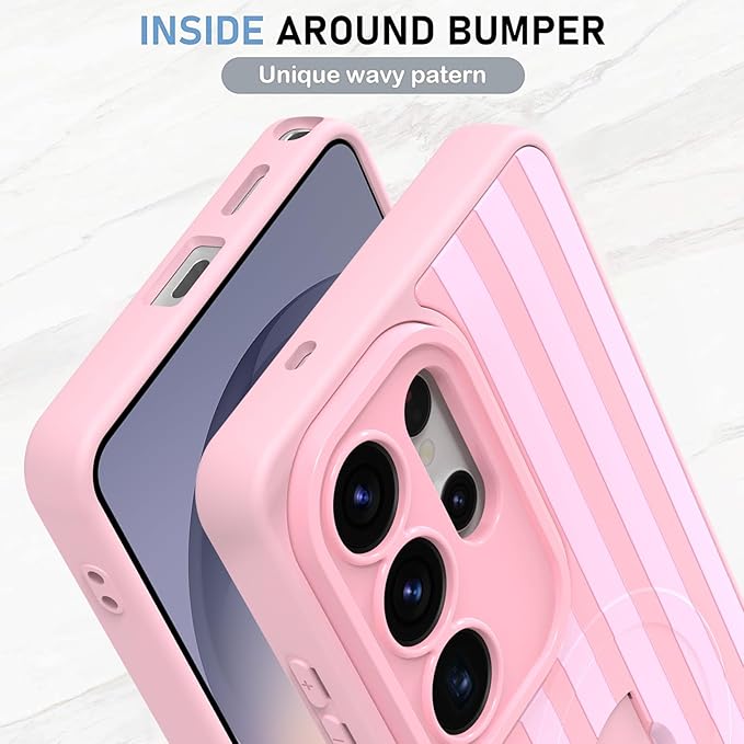 KANGHAR Compatible with Samsung Galaxy S26 Ultra Case, Support for MagSafe, Silicone Stripes Cute Pattern, Wristband Kickstand Camera Protection Soft Slim Cover for Girls Women -Pink