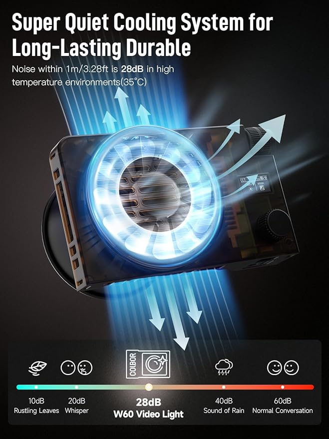 Video Light, COLBOR W100R RGB COB Continuous Output Lighting 100W 2700-6500K Full Color LED Studio Light CRI97+ TLCI98+ with APP Control for Photography