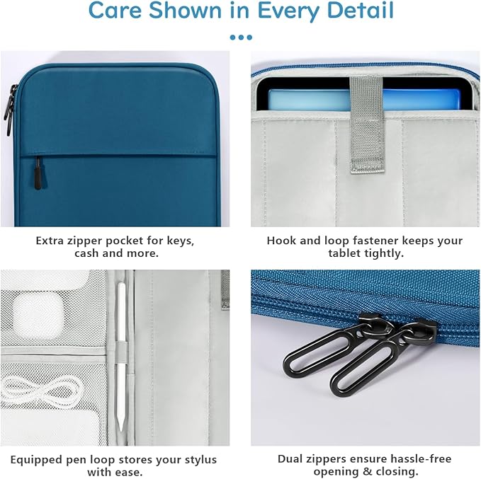 Dadanism 9-11 Inch Tablet Sleeve Padded Carrying Case for iPad (A16) 11th Gen 11", iPad 10th Gen 10.9", iPad Air M4/Pro M5 11", iPad Air 5/4, iPad 9/8/7th Gen, Galaxy Tab A11+ Plus 11", Peacock Blue