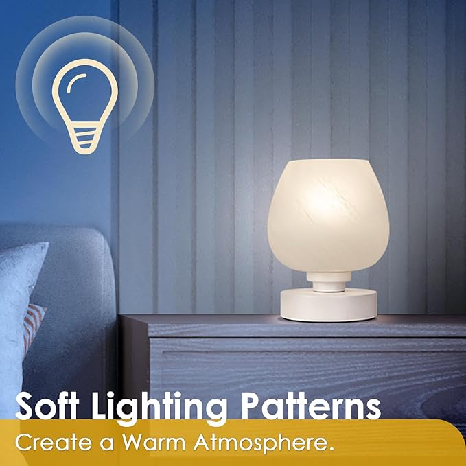 Bedside Table Lamp - Touch Small Lamp for Bedroom Nightstand, 3-Way Dimmable, White Opal Glass Shade, Warm LED Bulb Included