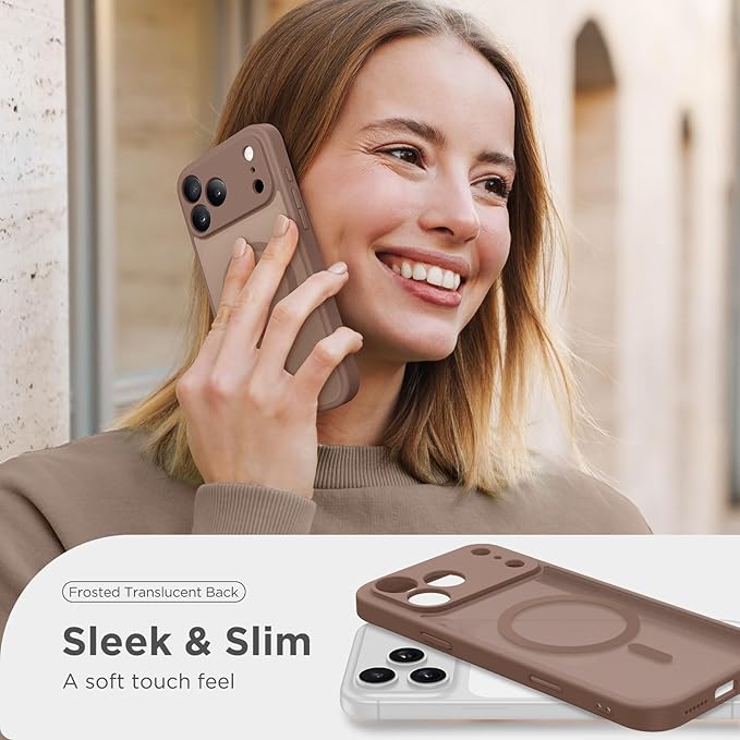 CAPRARO Magnetic for iPhone 17 Pro Max Case, Upgraded [Full Camera Protection] [Compatible with MagSafe] Protective Translucent Matte Women Girl Phone Case Cover, Brown