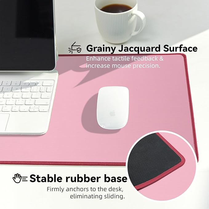 Reniteco Waterproof Large Gaming Mouse Pad with Durable Stitched Edges, Non-Slip Rubber Base, Smooth Surface Mouse Mat Desk Pad for Home Office Gaming, 27.5"*11.8"*0.08",Pink