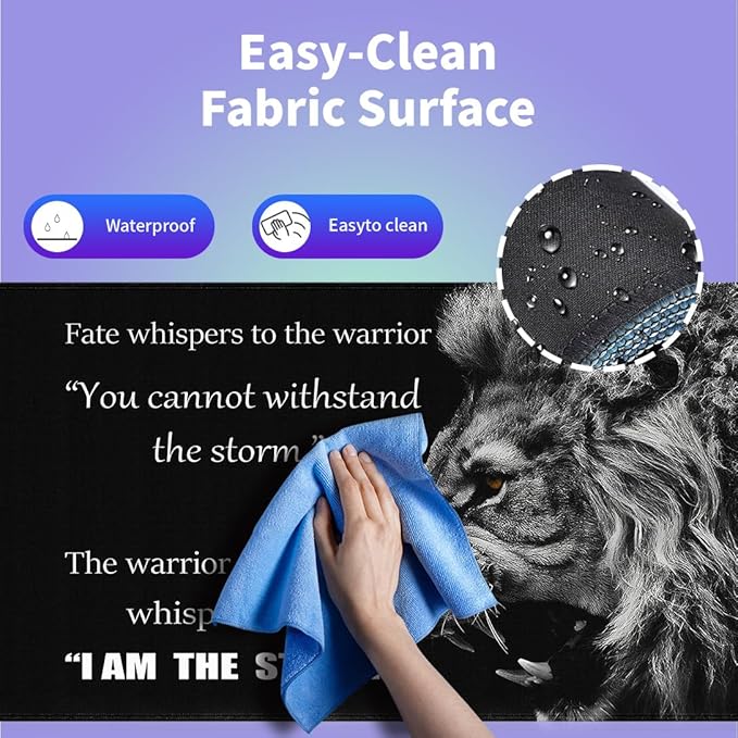 Large Gaming Mouse Pad (31.5" x 15.8")- Majestic Roar of a Lion Inspirational Quotes Warrior Whispers to Fate I am The Storm, Extra XXL Office Accessories, Premium Stitched Anti-Slip Desk Mat