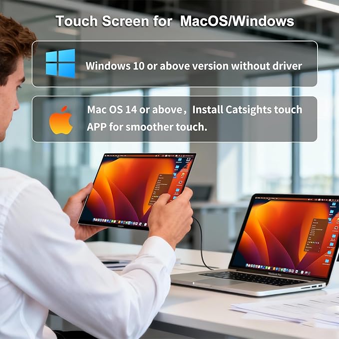 Portable Monitor Touchscreen for Mac 13.3" 2.5K Touch Screen Monitor with Protective Sleeve, USB-C Plug & Play 1500:1 0.22" Laptop Screen Extender for Mac Laptop PC with Stand and Stylus