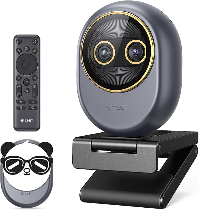 EMEET Piko Dual-Camera 4K Webcam for Streaming, Wide-Angle & Telephoto Cameras, Max 11X Hybrid Zoom, 0.2s Autofocus, Remote Control, 3 Mics, Panda Privacy Cover, USB C-C&C-A, for Streaming/Work/Study