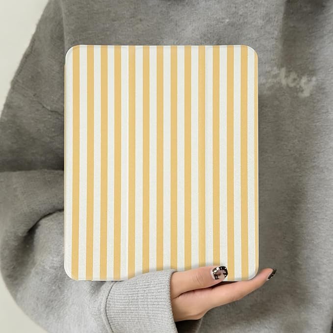 Lovmooful Compatible for iPad Pro 12.9-Inch 2022/2021/2020/2018 (6th/5th/4th/3rd Generation) Case with Pencil Holder Cute Striped with Aesthetic Design Soft TPU Trifold Stand Protective-Yellow
