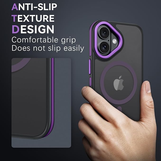 YINLAI Case for iPhone 17, iPhone 17 Phone Case 6.3-Inch,Magnetic [Compatible with Magsafe] Support Wireless Charging Slim Translucent Matte Men Women Shockproof Protective Back Cover, Black/Purple