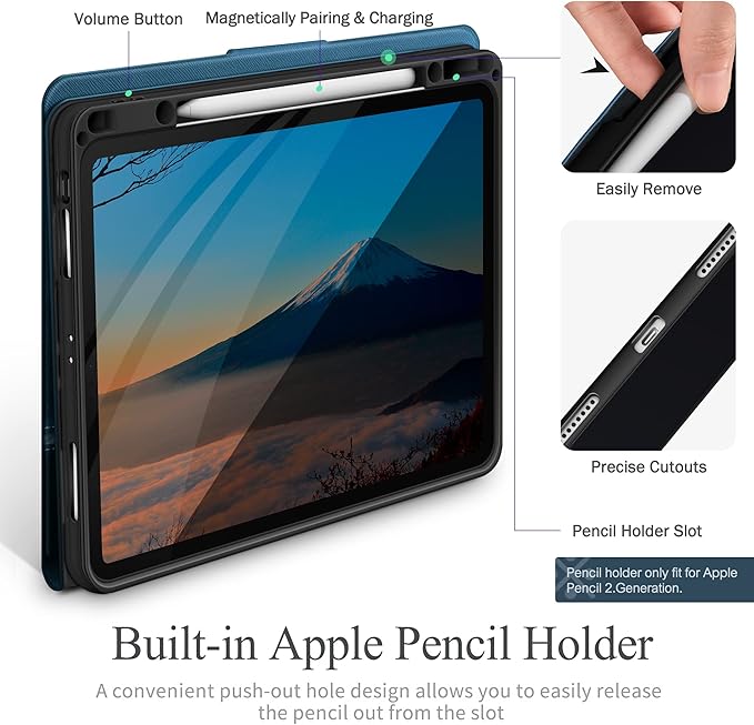 KingBlanc for iPad Pro 12.9 Case 6th/5th/4th/3rd Generation (2022/2021/2020) with Pencil Holder, PU Leather Smart Stand Cover, Auto Sleep/Wake, Apple Pencil2 Charging, Multi-Angle for Typing, Blue