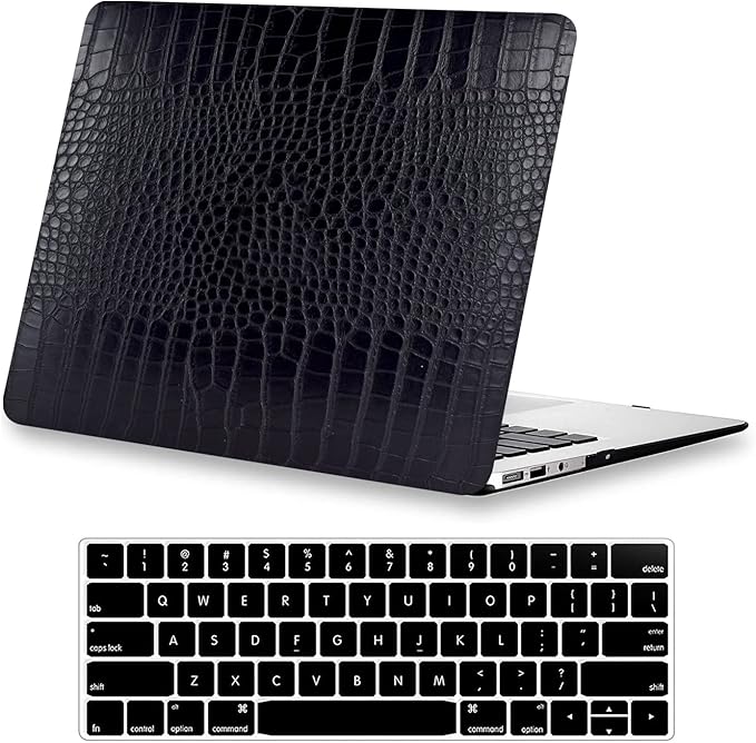 Compatible with Crocodile MacBook Pro 15 inch Case 2019 2018 2017 2016 Release A1990 A1707 with Touch Bar, Crocodile Skin Alligator Skin PU Leather Hard Shell Case & Keyboard Cover, Black