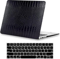 Compatible with Crocodile MacBook Pro 15 inch Case 2019 2018 2017 2016 Release A1990 A1707 with Touch Bar, Crocodile Skin Alligator Skin PU Leather Hard Shell Case & Keyboard Cover, Black