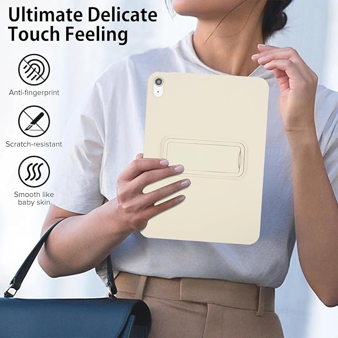 Shockproof Case for iPad 10th/11th Gen, TPU & Hard PC Back Cover with Kickstand Feature Screen & Camera Defense Cleaning Cloth + Stylus Included for iPad 11th 10th Gen, Beige