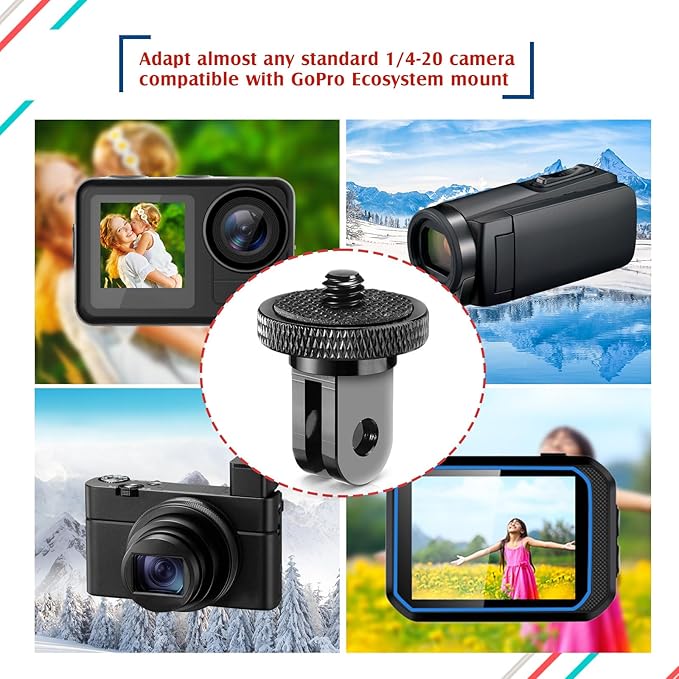 Frienda 4 Pieces Aluminum Camera Tripod Mount Adapter 1/4-20 Conversion Adapter for Tripod Compatible with GoPro Action Cameras and Other Standard 1/4 Accessories(Black)