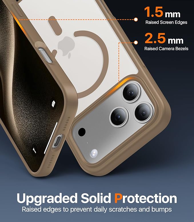 Magnetic for iPhone 17 Pro Max Case,[Anti-Slip][Compatible with MagSafe][Military Grade Drop Protection] Shockproof Protective Translucent Matte Phone Case for iPhone 17 Pro Max Case,Brown