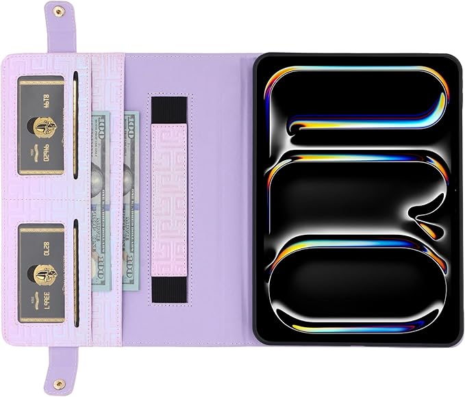 Shiny Case for iPad mini 7 2024/Mini 6th Gen Handbag Case, Techcircle Iridescent PU Leather Folio Envelope Pocket Stand Cover with Hand Strap+Shoulder Strap+Pencil Holder+Card Slots, Shiny Lilac