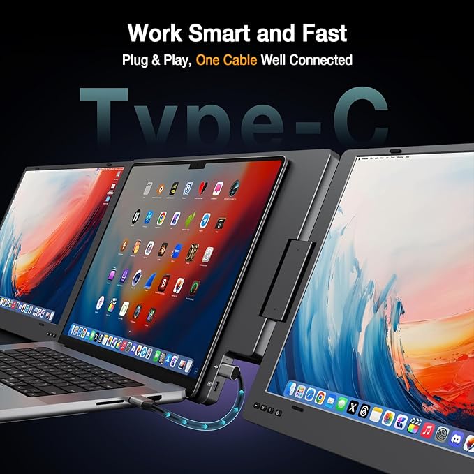 KYY Laptop Screen Extender, 15.6" Monitor Extender with Type-C Plug&Play, 1080P FHD Portable Triple Monitor for Laptop with Alloy Dual Display fit 13"-17", Portable Extended Screen for Mac/Wins/Chrome