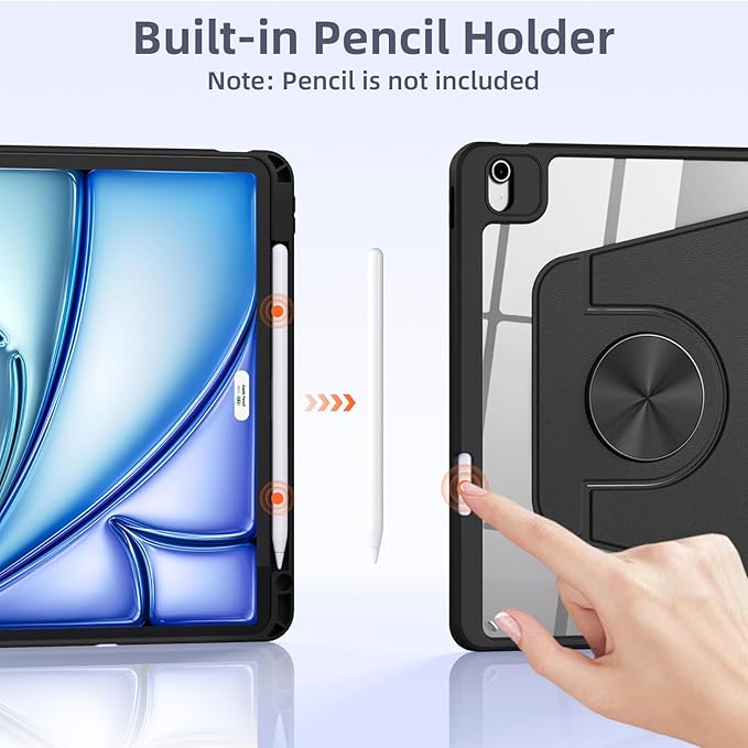 Wenlaty for iPad Air 11 inch Case (M4/M3/M2) & Air 5th/4th Generation Case 10.9 inch,for iPad Pro 11 inch 4/3/2/1 Gen,360° Rotating Cover,Detachable Magnetic Back,Pencil Holder,Auto Sleep/Wake,Black