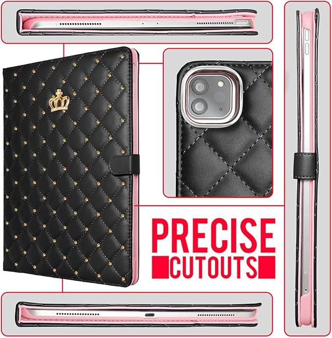 Changjia for iPad Pro 12.9 Inch Case 6th/5th/4th/3rd Generation (2022/2021/2020/2018),Crown Diamond Bling Cute PU Leather Smart Auto Sleep/Wake Stand Shockproof Protective Case for iPad 12.9Inch,Black