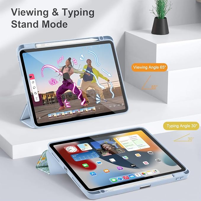 May Chen Case for iPad Pro 11-Inch M5/M4 2025/2024 (6th/5th Generation), Clear Transparent Print Back Shell Slim Stand Shockproof Tablet Cover, Auto Wake/Sleep, Herbs Flowers