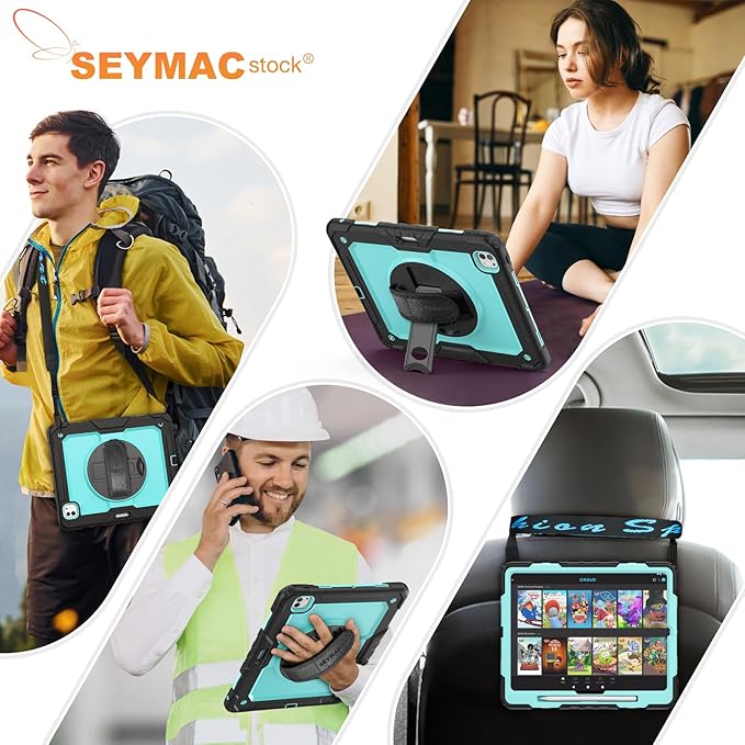 SEYMAC stock Case for iPad Pro 13-inch M5-M4 2025-2024, Shockproof Heavy Duty Case with Screen Protector, Pencil Holder, Rotating Stand, Hand Strap, Shoulder Strap, SkyBlue