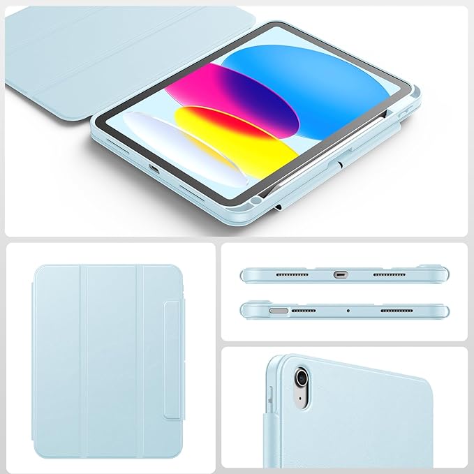 SPARIN Case for iPad A16 11th/10th Generation 2025/2022 (11"/10.9") with Pencil Holder, Magnetic Detachable Hybrid Stand, Portrait/Landscape Angle, Clear Protective Case, Auto Wake/Sleep-Blue