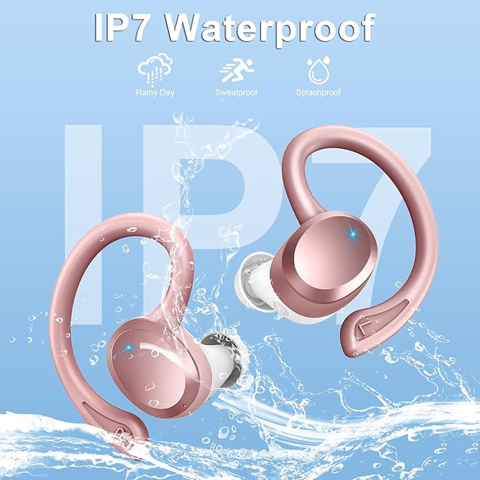 Wireless Earbuds Sport, Bluetooth 5.4 Headphones Bass Hi-Fi Stereo Over Ear Buds, 56Hrs CFZNoise Cancelling Headset with Earhook, IP-X7 Waterproof Earphones Workout Running for Laptop Pad Android iOS