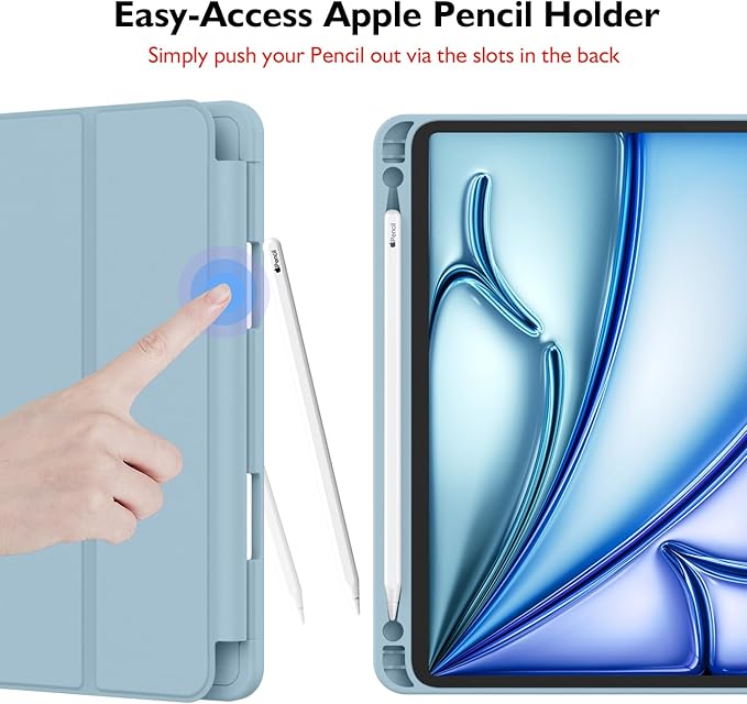 iMieet iPad Air 11 Inch Case M4/M3/M2(2026/2025/2024), iPad Air 5th/4th Generation Case 2022/2020 10.9 Inch with Pencil Holder,Trifold Stand Smart Case with Soft TPU Back(Light Blue)