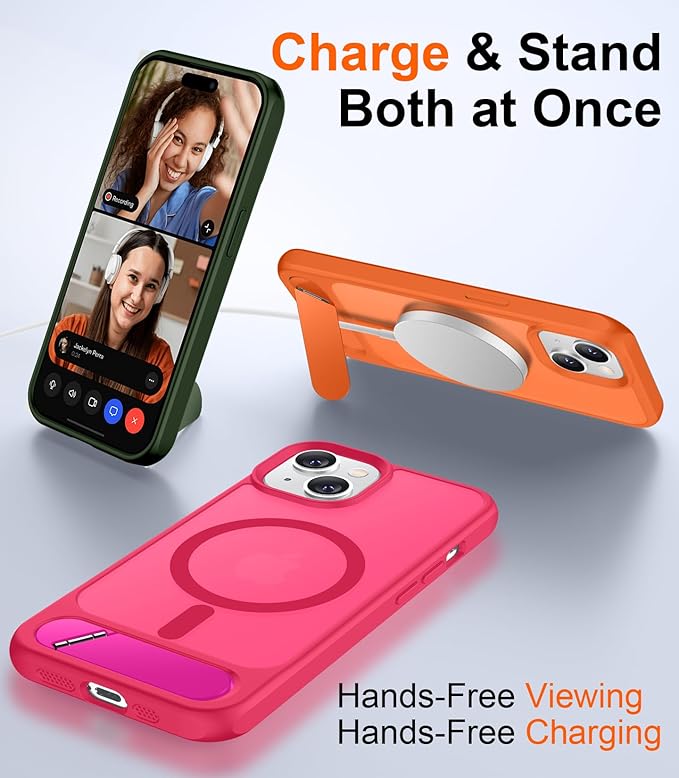 Magnetic Compatible with iPhone 15 Plus Case & iPhone 14 Plus Case, [Built-in Invisible Kickstand][Compatible with MagSafe][Military Grade Shockproof] Slim Translucent Matte Phone Case 6.7"