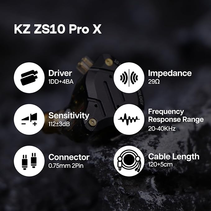 Linsoul KZ ZS10 PRO X Upgraded 1DD+4BA Hybrid Driver HiFi in Ear Earphones IEM with Alloy Faceplate, Detachable Silver-Plated Recessed 2Pin Cable for Audiophile Musician DJ Stage(with Mic)