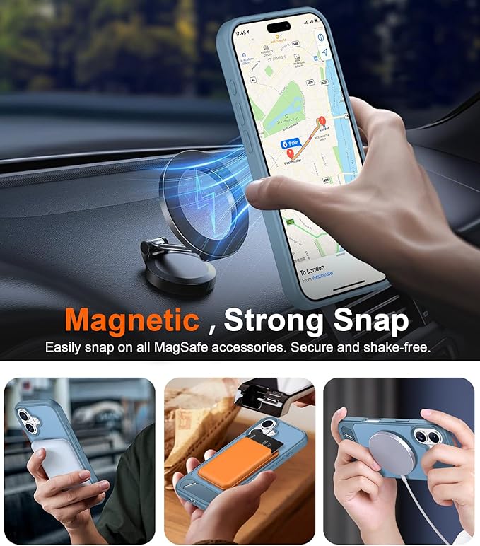 Magnetic Compatible with iPhone 16 Case, [Built-in Invisible Kickstand][Compatible with MagSafe][Military Grade Shockproof] Slim Translucent Matte Phone Case for iPhone 16 6.1"