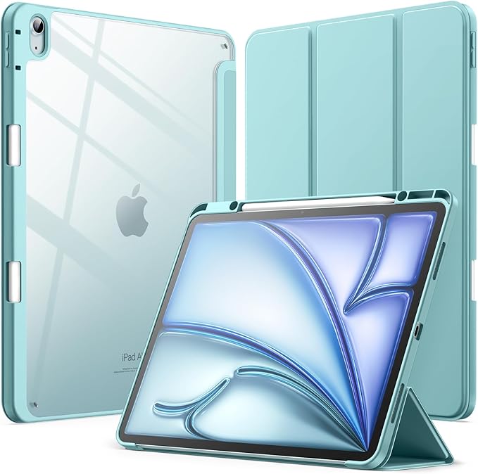 JETech Case for iPad Air 13-Inch M4/M3/M2 (2026/2025/2024) with Pencil Holder, Clear Transparent Back Shell Slim Stand Shockproof Tablet Cover, Auto Wake/Sleep (Blue)