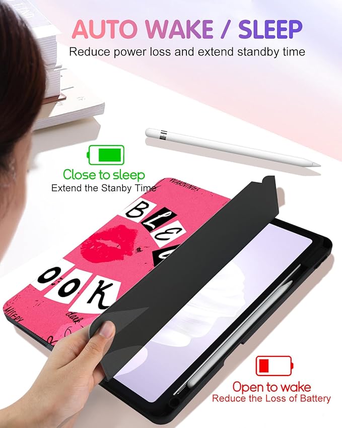 Uppuppy for iPad Air 11 inch Case, Air 5th/4th Generation 10.9, Pro 11'' (4th/3rd/2nd/1st Gen) Case Girls Cute Women Pencil Holder Lips Design Girly Folio Cover for iPad Air 11 2024/2025 (M2/M3)