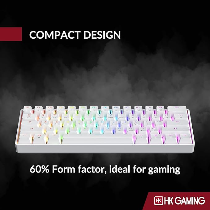 HK GAMING GK61 SE 60% | Mechanical Gaming Keyboard | 61 Keys Multi Color RGB LED Backlit for PC/Mac Gamer | US Layout (White, Mechanical Brown)