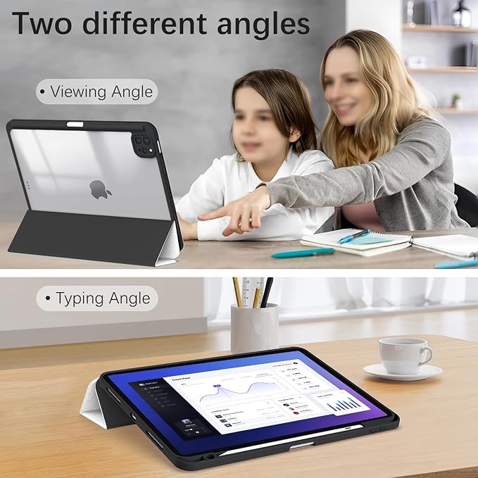 Case for iPad Pro 11 inch 4th/ 3rd/ 2nd / 1st Generation (2022/2021/2020/2018), Case with Pencil Holder, Stand Clear Back Cover Cute Cool Design for Women Girls, Auto Sleep/Wake, Blue Flower